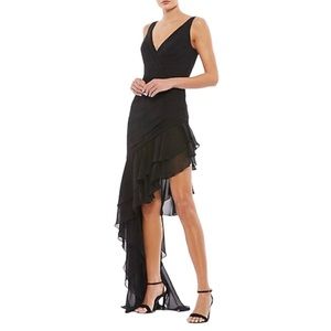 NWT Mac Duggal 49487 Black V-Neck Asymmetric Dress - Sz 8